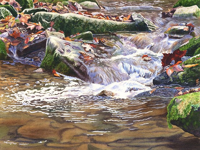 642x482 Waterfall Watercolor Painting Print By Cathy Hillegas 12x16 Etsy - Waterfall Watercolor Painting