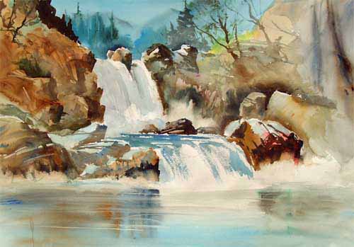 500x349 Waterfalls 2 Arnold Lowrey - Waterfall Watercolor Painting