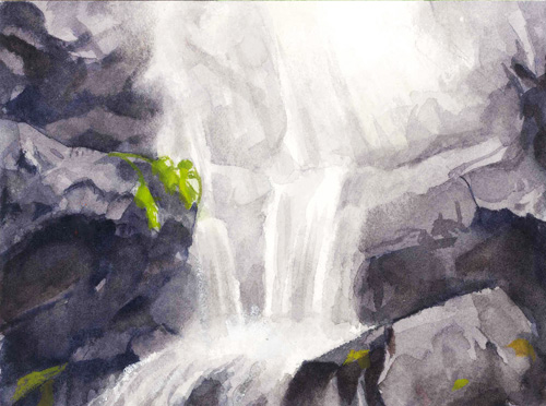 500x372 Waterfall Watercolour By Elisetrinh - Waterfall Watercolor Painting