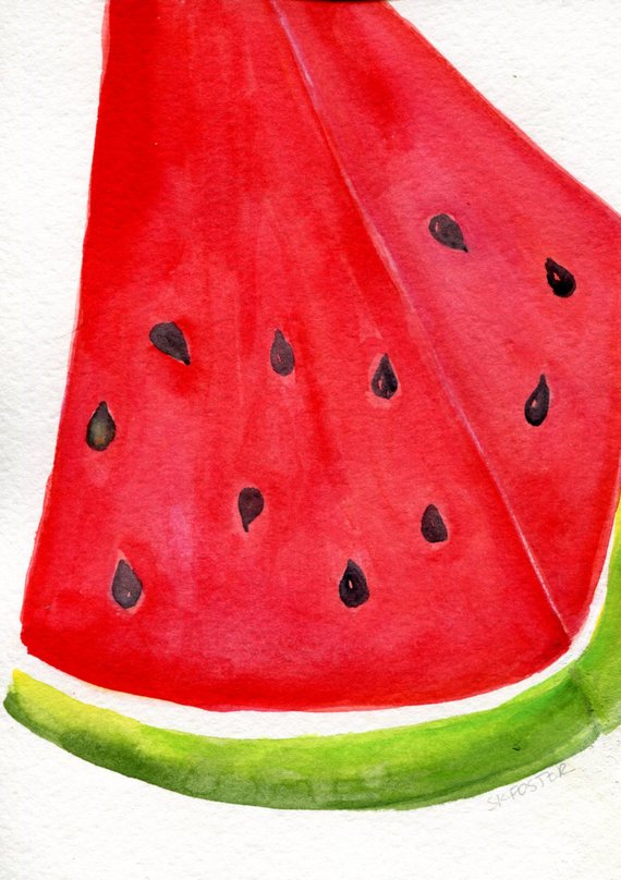 570x808 Watermelon Watercolor Painting Original Fruit 5 X 7 Original - Watermelon Watercolor