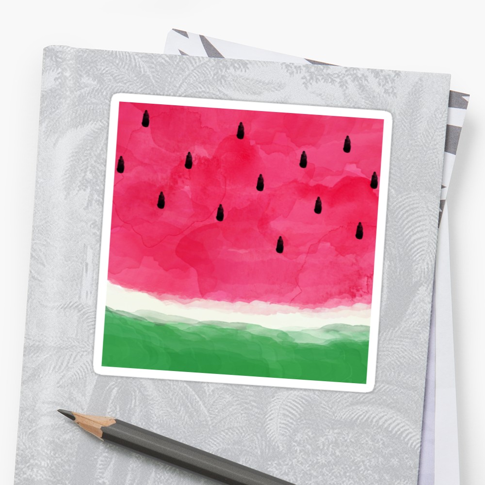 1000x1000 Watermelon Watercolor Stickers By Orarastudio Redbubble - Watermelon Watercolor