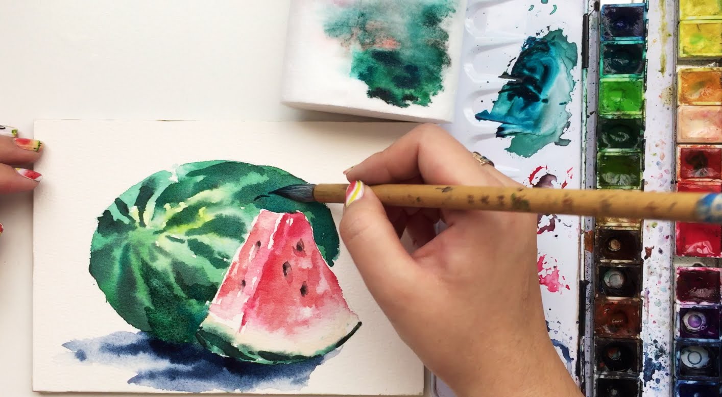 1414x778 Real Time Watercolor Watermelon Painting Tutorial By Untamed - Watermelon Watercolor Painting