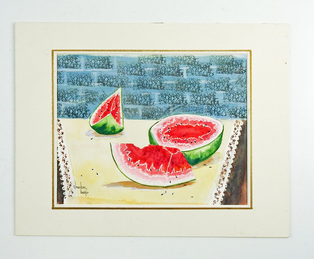 1023x845 Watermelon Still Life Watercolor Painting Artifax Antiques Amp Design - Watermelon Watercolor Painting
