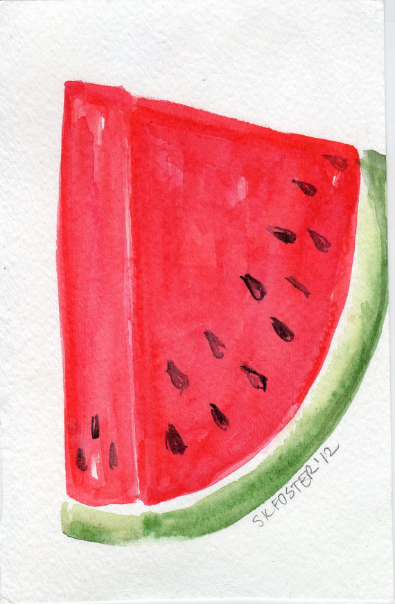 570x872 Watermelon Watercolor Painting, Fruit Series 4 X 6 Original Wedge - Watermelon Watercolor Painting