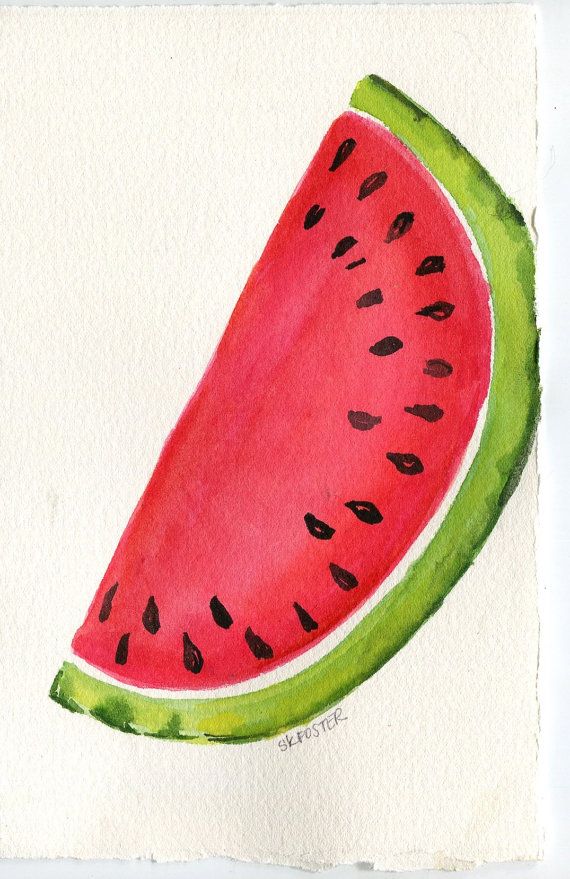 570x879 Watermelon Watercolor Painting, Fruit Series 5 X 7 Original Red - Watermelon Watercolor Painting
