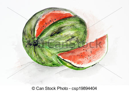 450x320 Big Ripe Watermelon Concept. Handmade Watercolor Painting - Watermelon Watercolor Painting