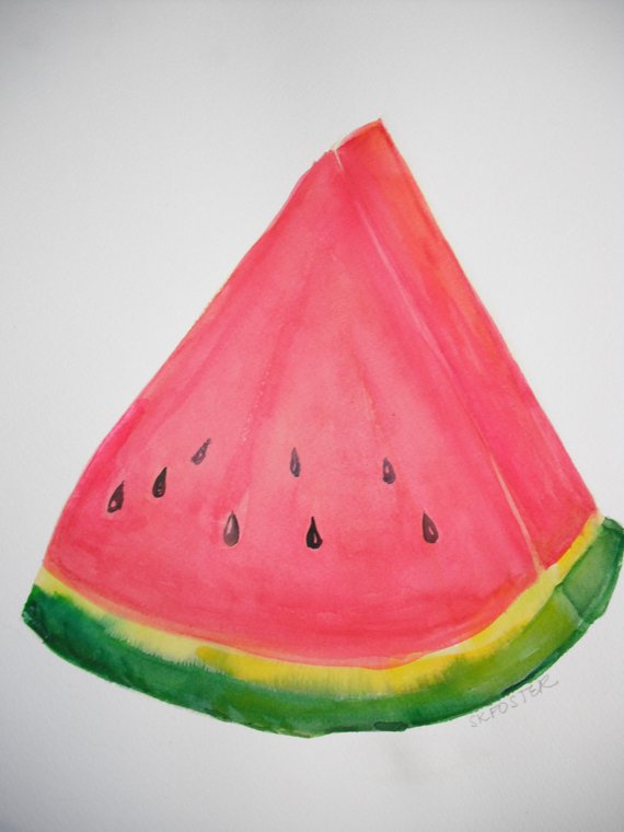 570x760 Watermelon Watercolor Painting Original Fruit Wall Art 11 X Etsy - Watermelon Watercolor Painting