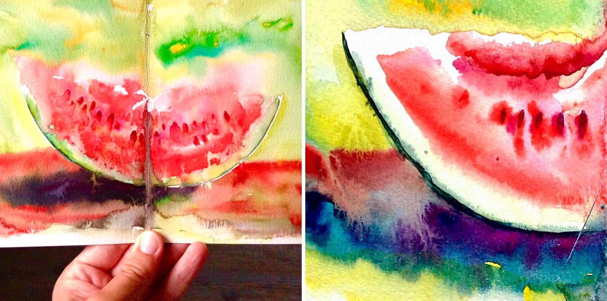 2048x1016 Watermelon Obsession, Paper Testing And Backruns. Watercolor - Watermelon Watercolor Painting