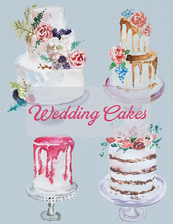 570x737 Watercolor Wedding Cakes Cliparthandpainted Clipartwedding Etsy - Wedding Cake Watercolor