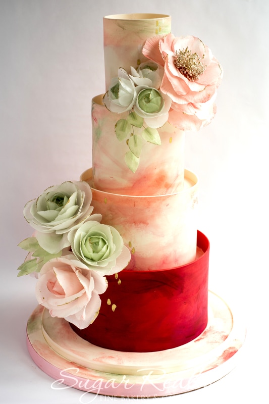 533x800 Watercolor Themed Wedding Cake Adorned With Wafer Paper Flowers - Wedding Cake Watercolor