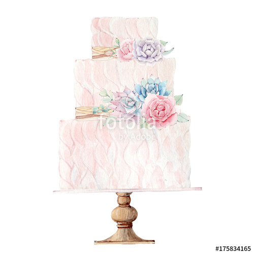 500x500 Watercolor Wedding Cake Illustration. Stock Photo And Royalty - Wedding Cake Watercolor