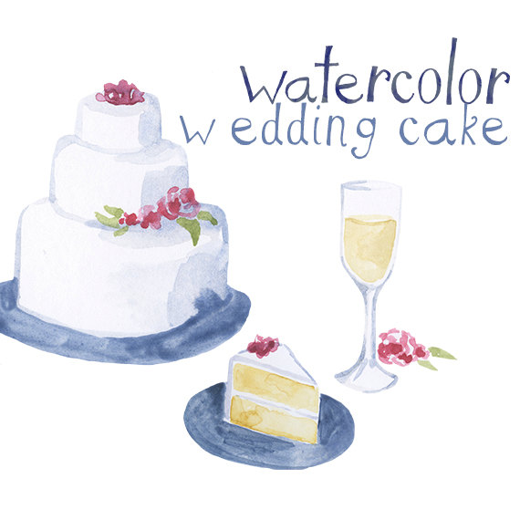 570x570 Custom Watercolor Wedding Cake Clipart Panda - Wedding Cake Watercolor