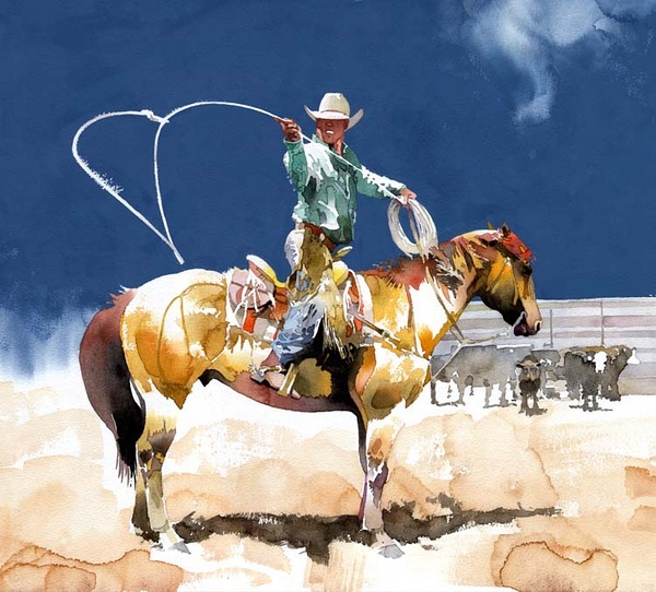 600x542 Watercolor Cowboy Western Art Works Of Don Weller Best - Western Watercolor