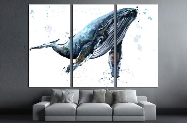 599x393 Humpback Whale Watercolor Illustration. Underwater Fauna - Whale Watercolor
