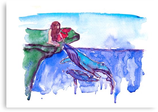 550x391 Mermaid And Humpback Whale, Humpback, Whale, Watercolor Humpback - Whale Watercolor
