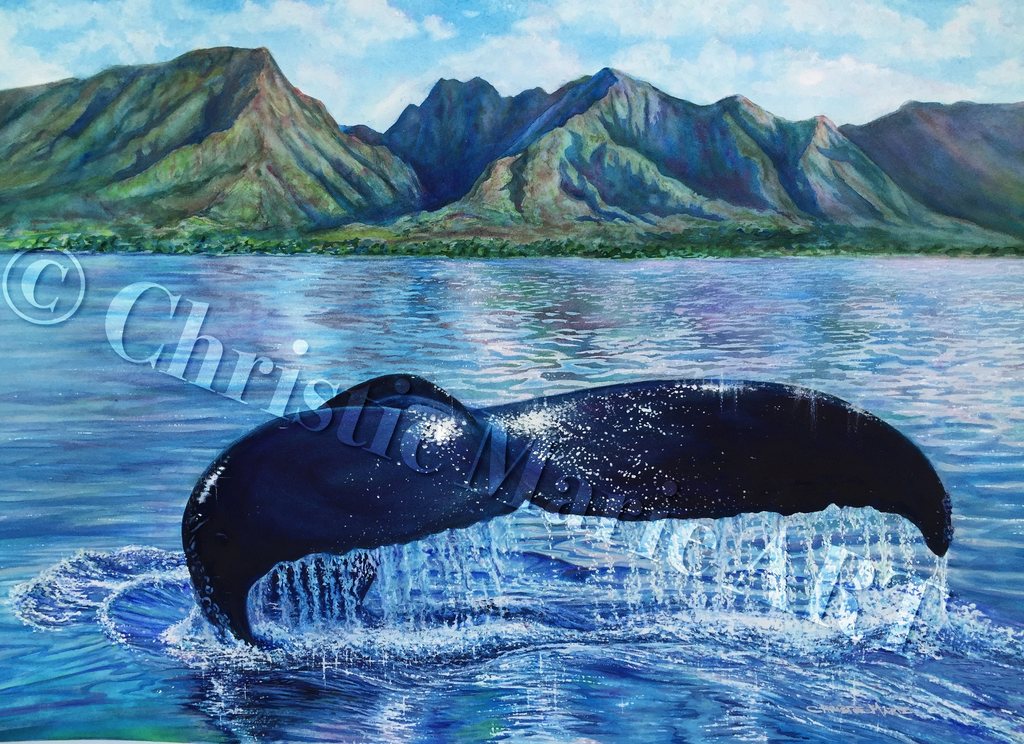 1024x744 Original Watercolor Painting Of Humpback Whale Lahaina, Hawaii - Whale Watercolor