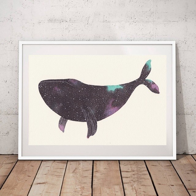 640x640 Watercolor Night Sky Whale Canvas Art Print Wall Pictures - Whale Watercolor