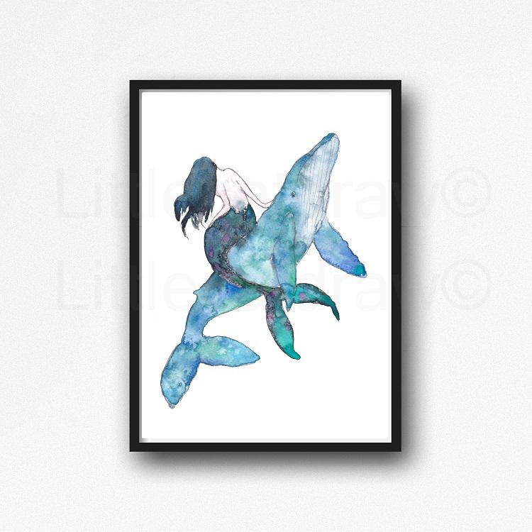 750x750 Buy Mermaid And The Whale Watercolor Painting Humpback Whale Print - Whale Watercolor