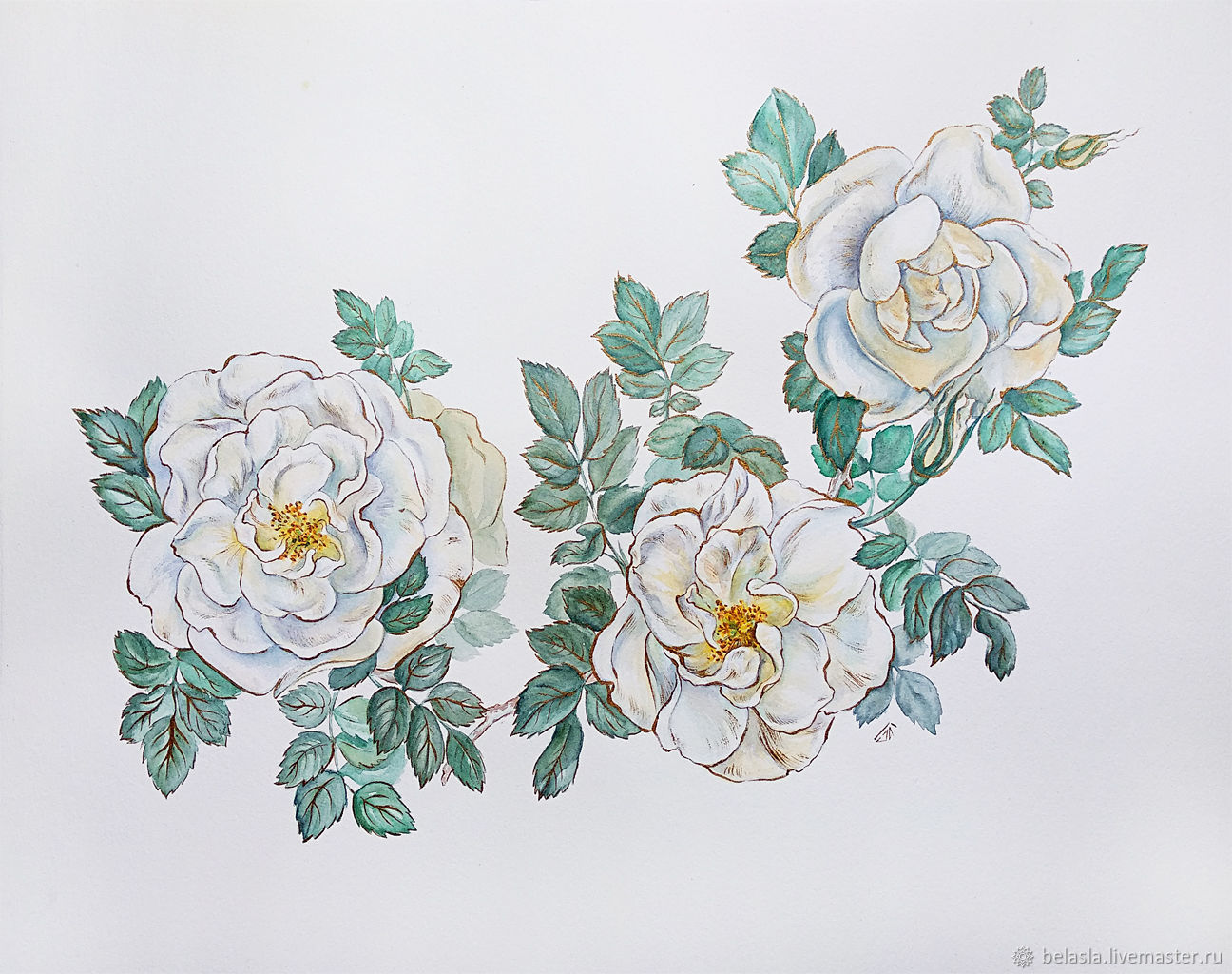 1296x1024 White Rose, Watercolor Shop Online On Livemaster With Shipping - White Flower Watercolor