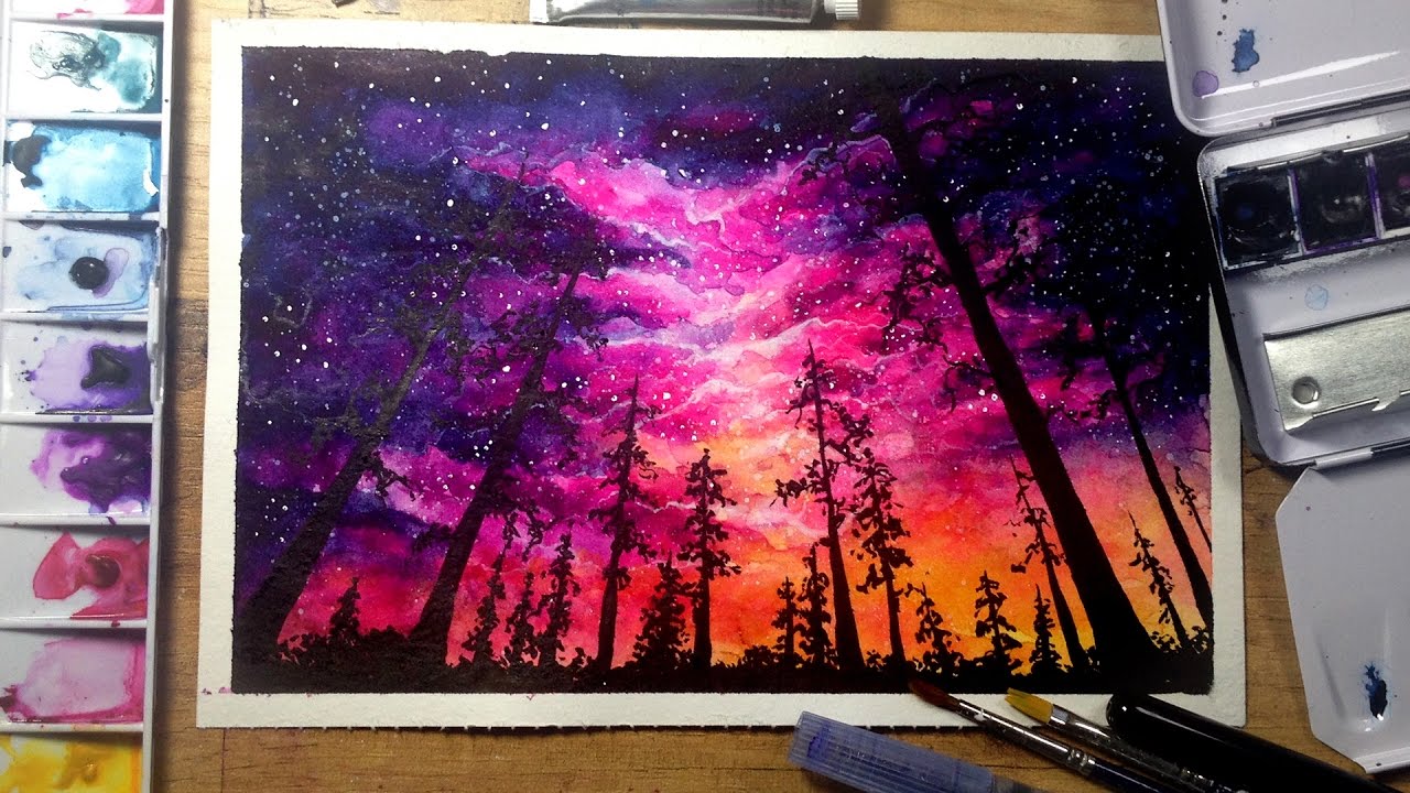 1280x720 Night Sky - White Gouache Watercolor