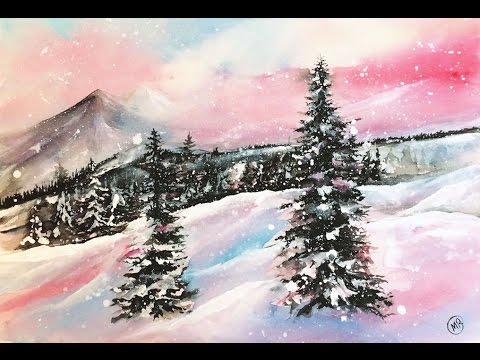 480x360 Watercolor And White Gouache Winter Wonderland Painting - White Gouache Watercolor