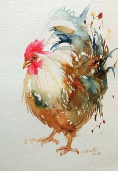 236x342 White Knight Rooster Watercolor Paintings - White Knight Watercolor
