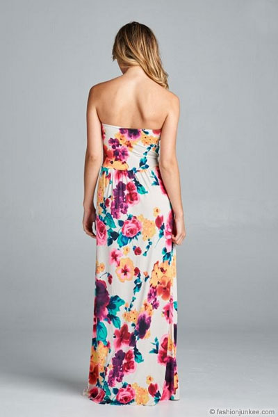 400x600 Watercolor Strapless Tube Floral Maxi Dress With Pockets White - White Watercolor Dress