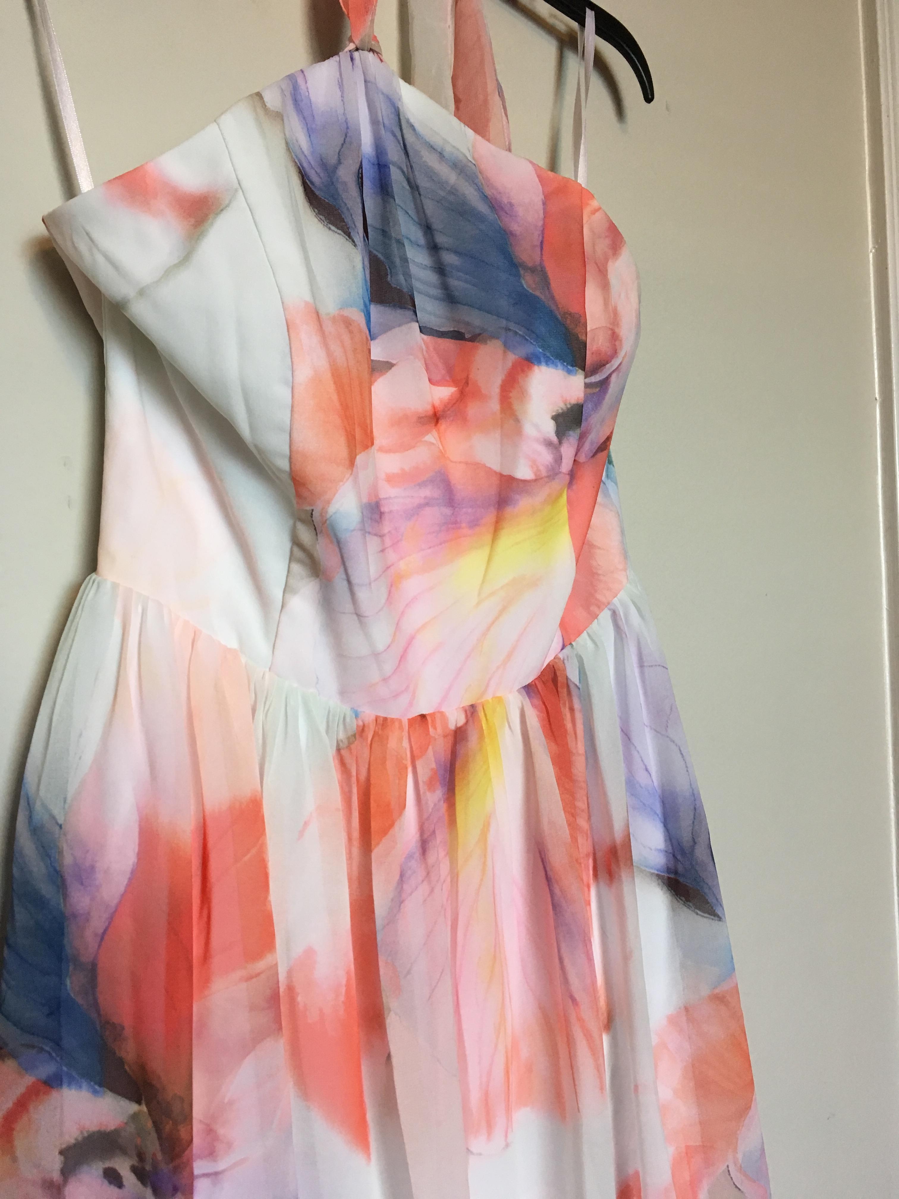 3024x4032 White House Black Market Pink Blue Whbm Chiffon Watercolor - White Watercolor Dress