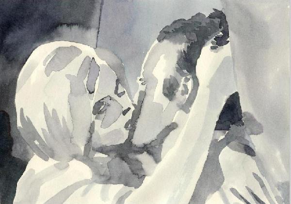 600x421 Lovely Watercolor Paintings Of Scenes From Black And White Movies - White Watercolor Paint