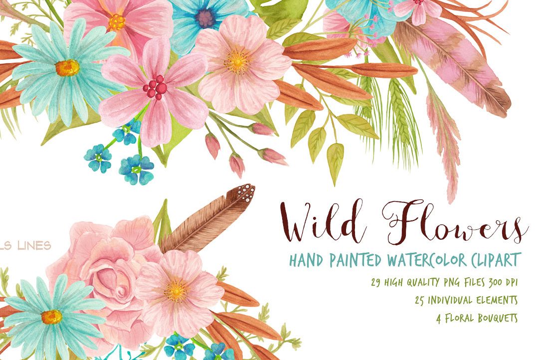 1083x722 Wild Flowers Meadow Set Watercolor Clipart - Wildflower Watercolor Paintings