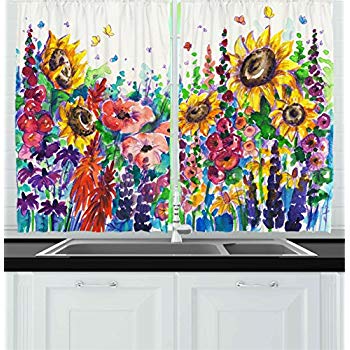 350x350 Ambesonne Kitchen Decor Collection, Floral Watercolor - Wildflower Watercolor Paintings