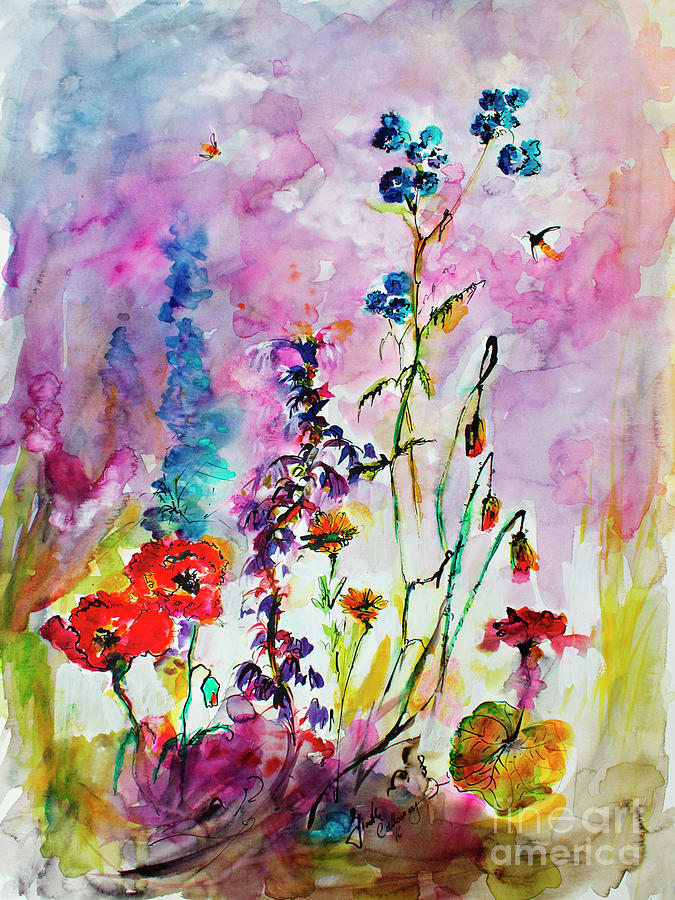 675x900 Wildflower Gathering Watercolor And Ink Painting Painting By - Wildflower Watercolor Paintings