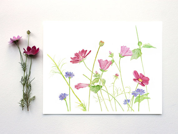 570x428 Wildflowers Watercolor Print Class Ideas - Wildflower Watercolor Paintings