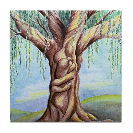 460x460 Tile Coaster Watercolor Painting Willow Tree By Cbagalio - Willow Tree Watercolor