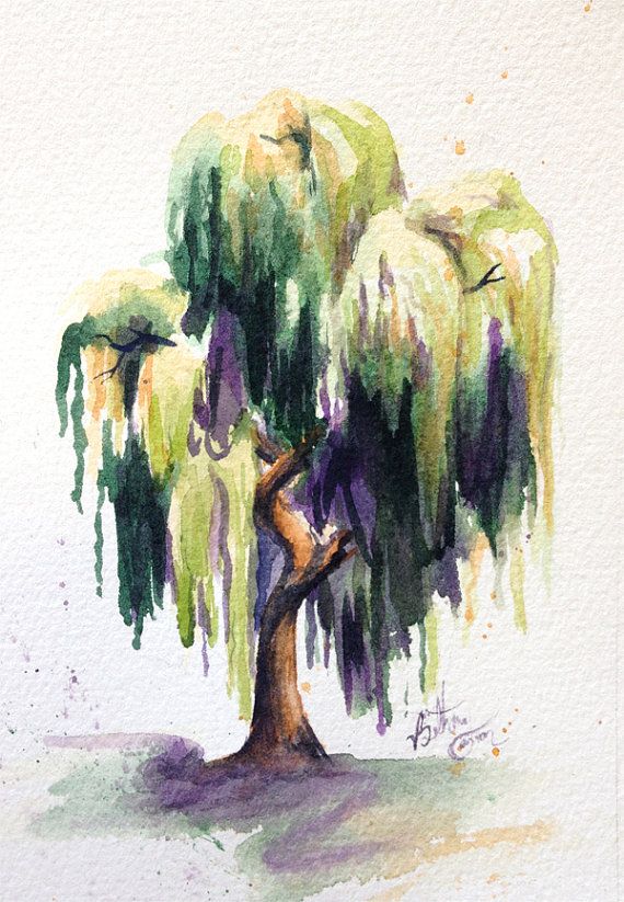570x823 Watercolor Willow Tree By Beecanbe On Etsy My Creative Side In - Willow Tree Watercolor