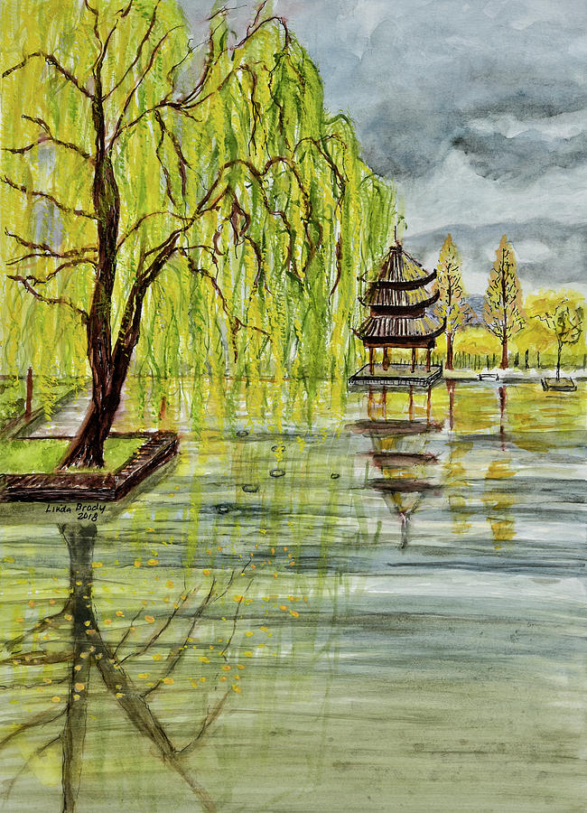 650x900 Willow Tree In Liiang China Watercolor Painting By Linda Brody - Willow Tree Watercolor