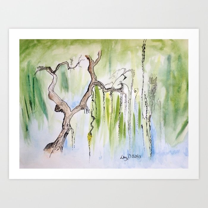 700x700 Weeping Willow Light Watercolor And Ink Painting (Green Amp Blue - Willow Watercolor