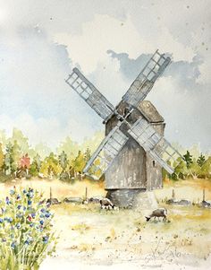 236x301 St. Maartensdijk Windmill Holland Windmill - Windmill Watercolor