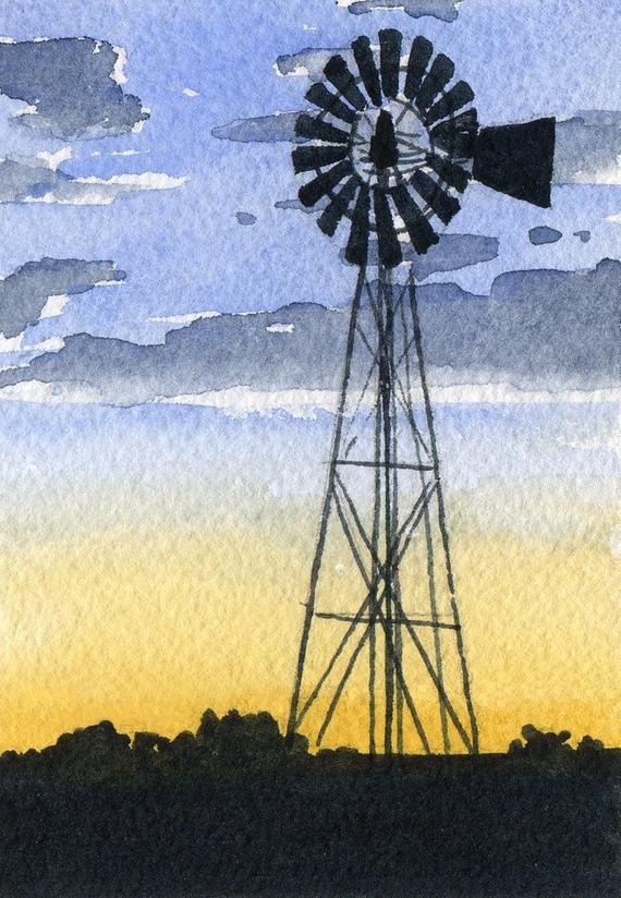 Windmill Watercolor at PaintingValley.com | Explore collection of ...