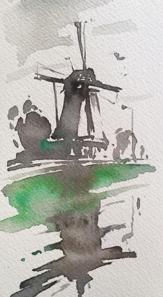 526x960 Watercolor Windmill Ii Hans Groeneveld - Windmill Watercolor