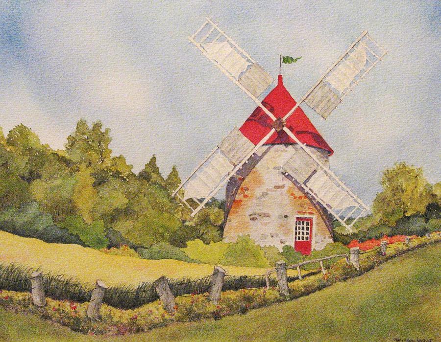 900x699 Windmill On Ile Aux Coudres Quebec Painting By Mary Ellen Mueller - Windmill Watercolor