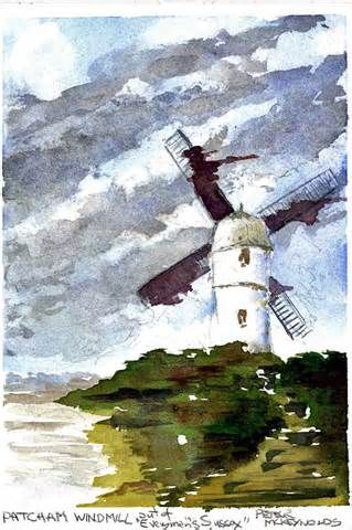 319x480 Windmill Watercolor Painting A R T ~ W I N D M I L L S - Windmill Watercolor