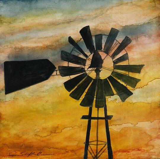 Windmill Watercolor at PaintingValley.com | Explore collection of ...