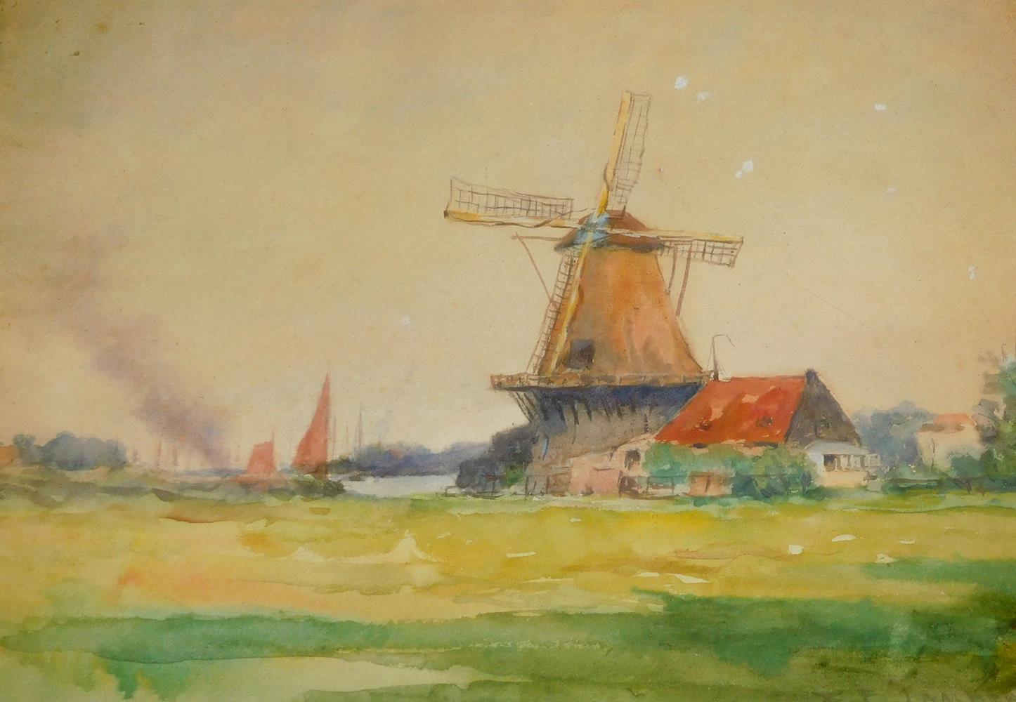 1446x1000 Emma Lampert Cooper (American, 1855 1920) Netherlands Windmill - Windmill Watercolor