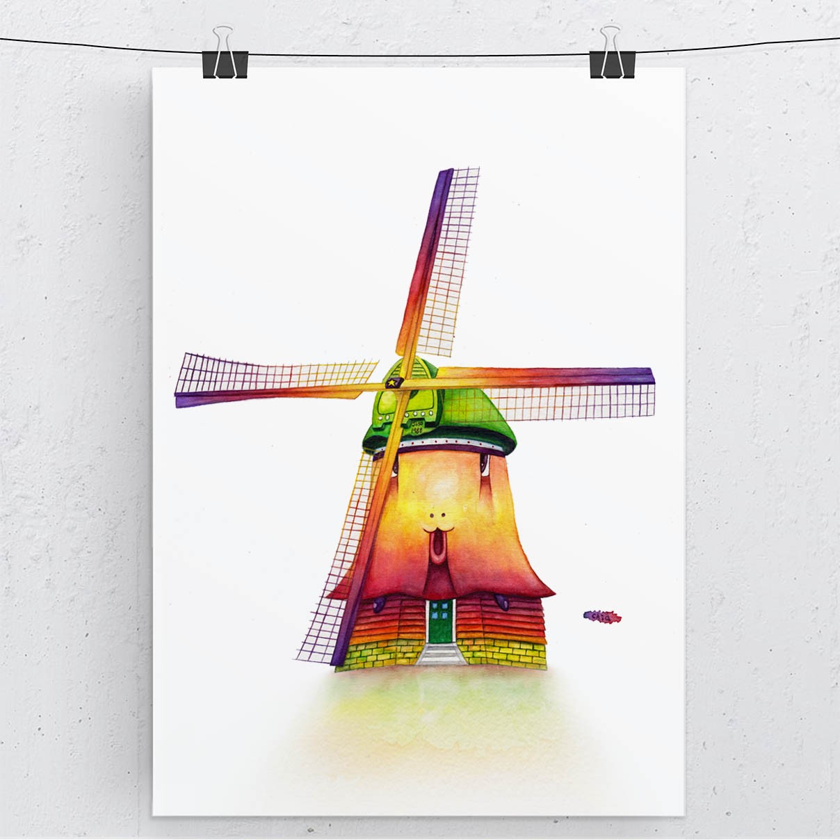 1208x1208 Hidden Creatures In Cities Windmill In Watercolor - Windmill Watercolor