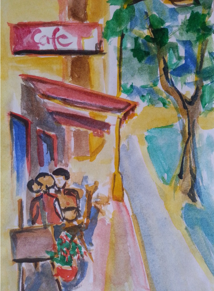 700x954 Watercolor Sketch From My Favorite Wine Bar Na Brehu Rhony - Wine Bar Watercolor