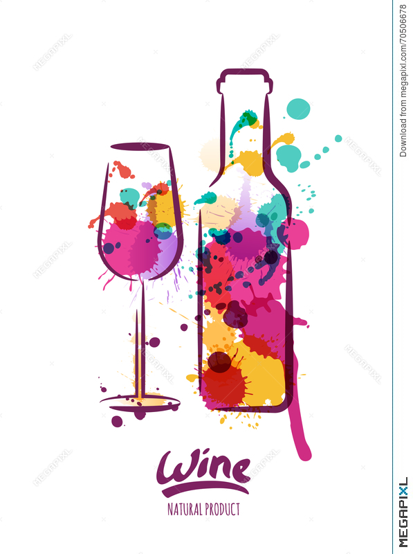 597x800 Vector Watercolor Illustration Of Colorful Wine Bottle And Wine - Wine Bottle Watercolor