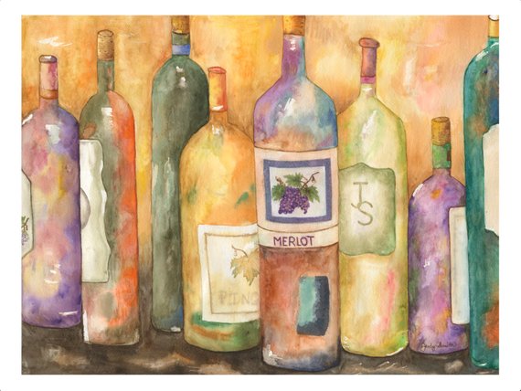 570x428 Vibrant Wine Bottle Watercolor - Wine Bottle Watercolor