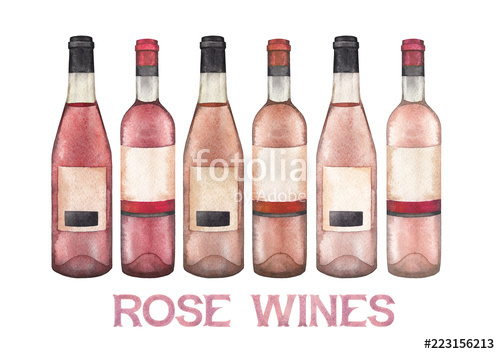 500x354 Watercolor Collection Of Different Rose Wine Bottles. Stock Photo - Wine Bottle Watercolor