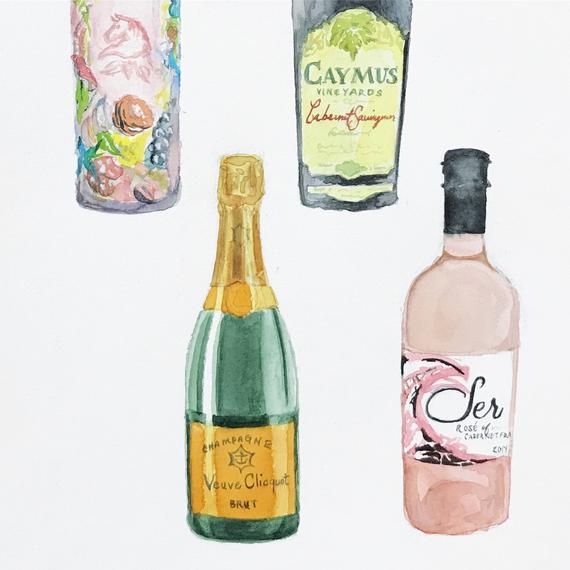 570x570 Wine Bottle Watercolor Original Painting Etsy - Wine Bottle Watercolor